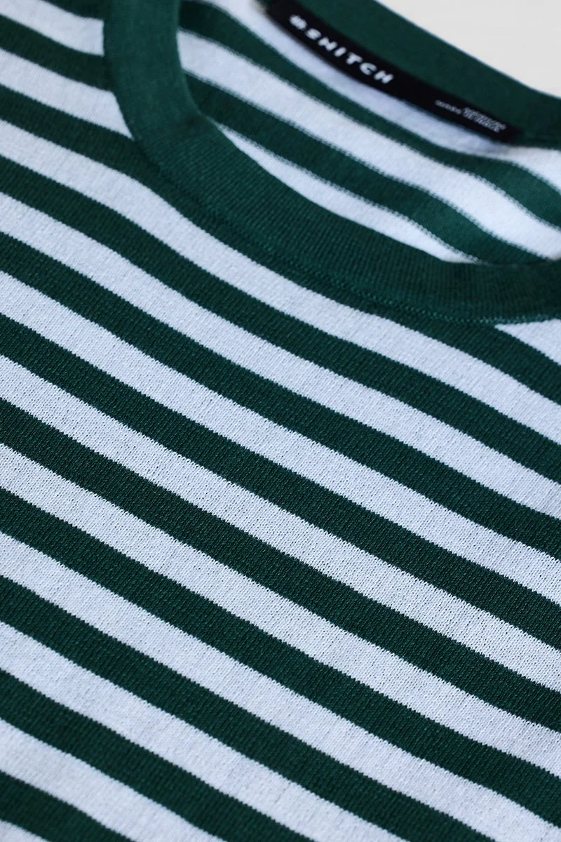 SNITCH Green Stripes Slim Fit T-Shirt